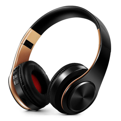 Men Gift Gold Wireless Headphones Bluetooth Earphone Stereo Headset Game with Build-in MIC with Universal for Android and iOS